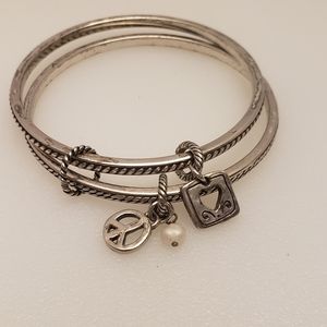 BRIGHTON vintage love and peace double bangle charm bracelet